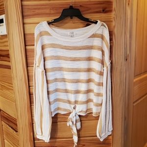 Umgee Mustard Ivory Striped Long Sleeve Top Sz Medium